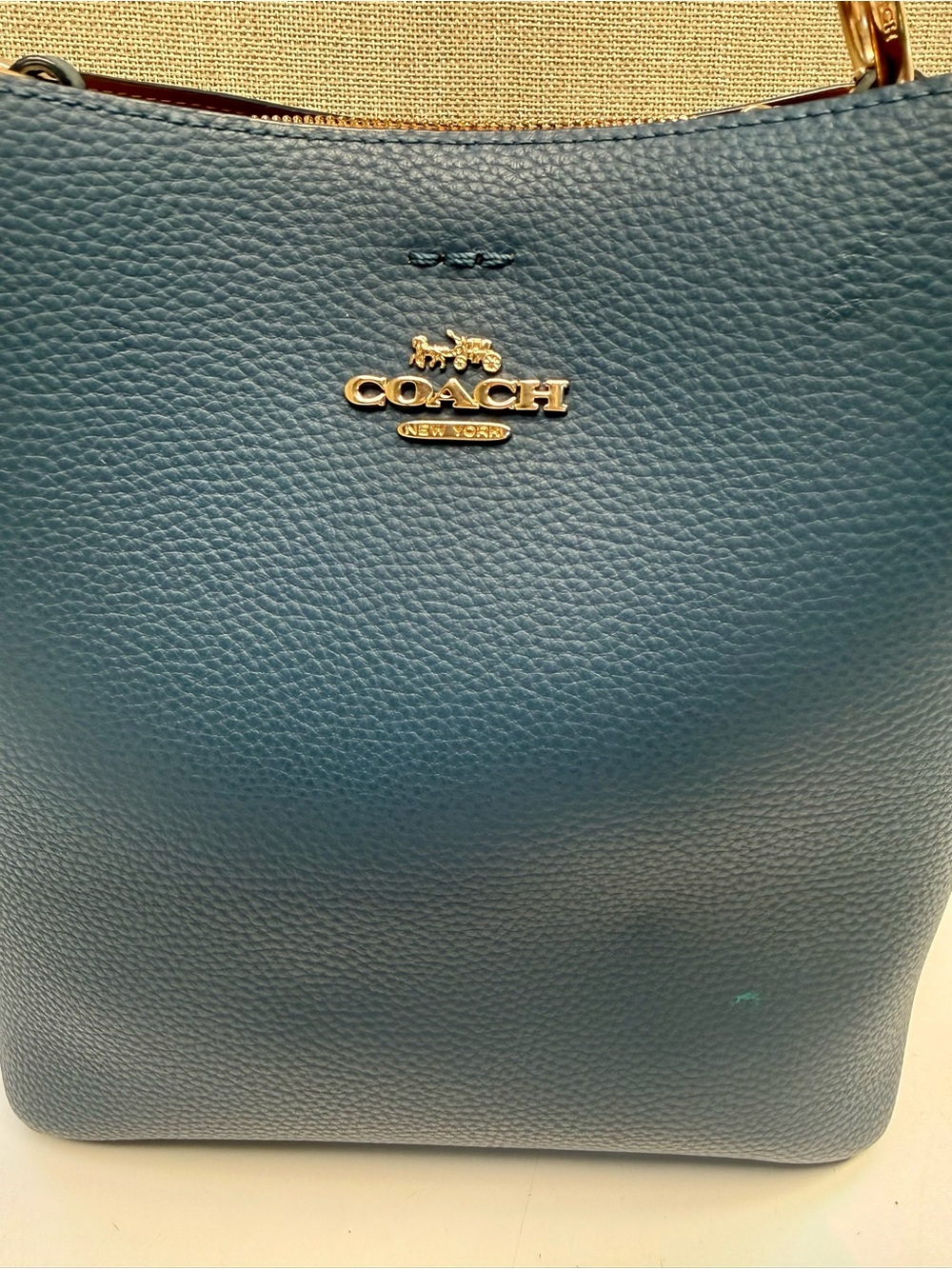 Coach Teal Pebbled Leather Hobo Shoulder Bag with Gold Hardware - Picture 7 of 10